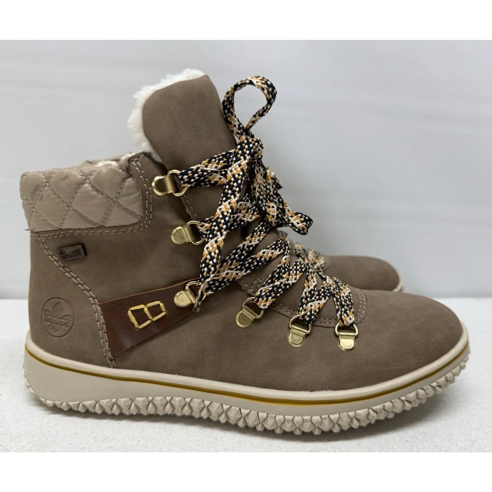 RIEKER Tex Ankle Boots Winter Sherpa Lined Womens EU 39 US 8 Side Zip